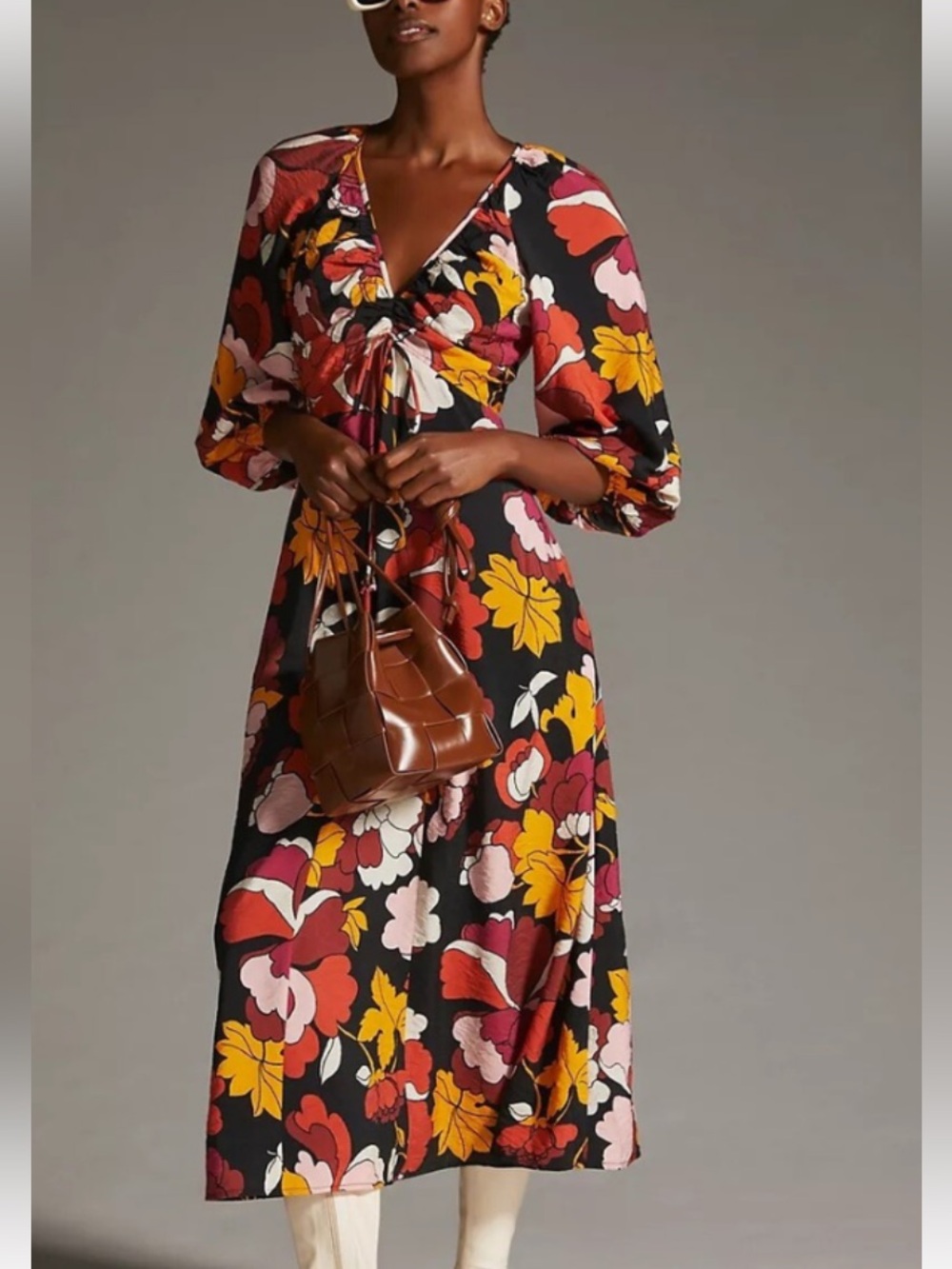 Anthropologie Maeve Floral V-Neck Maxi Dress in Multi-Color